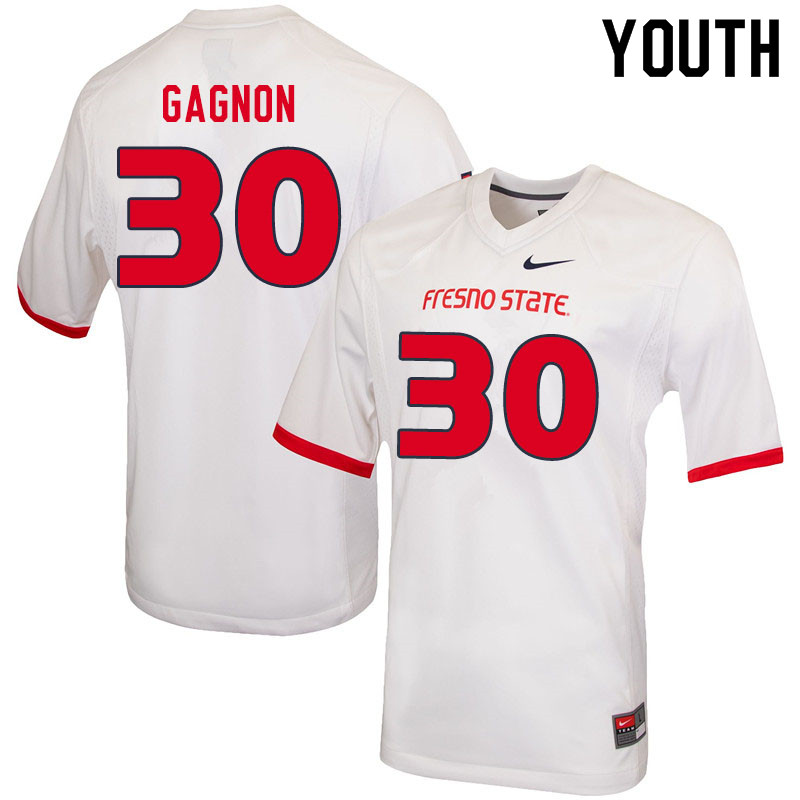 Youth #30 Kenny Gagnon Fresno State Bulldogs College Football Jerseys Sale-White - Click Image to Close